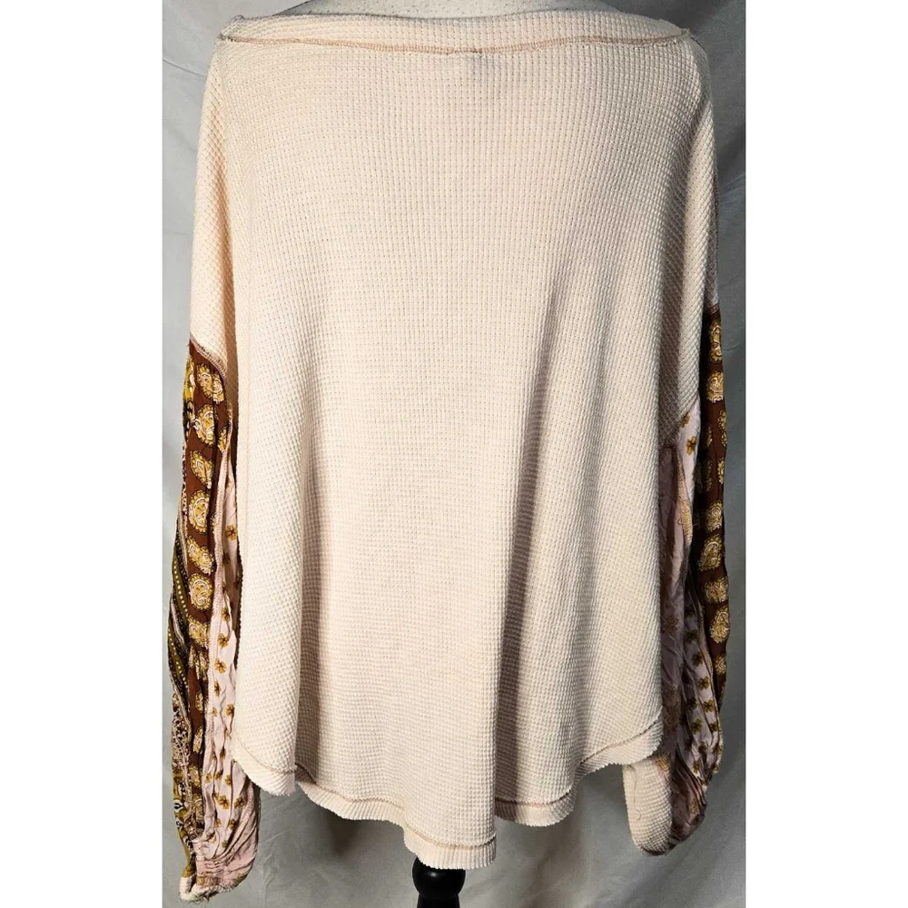 Free People We the Free Blossom Thermal Long Sleeve Floral Beige Mustard Yellow - Picture 4 of 6
